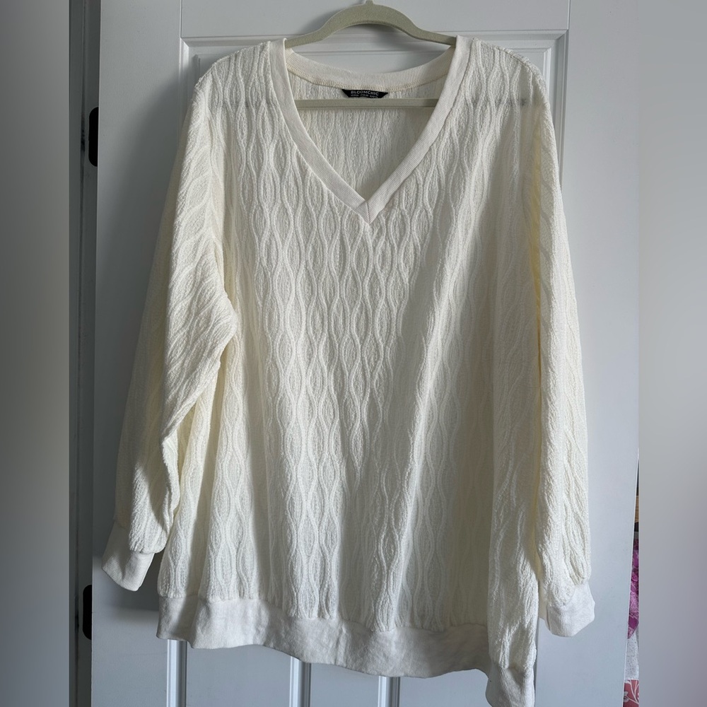 Women’s plus size 22W/24W textured long sleeve tunic length top.